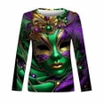 thumbnail image 4 of LEKWK Mardi Gras Shirts for Women Intricate Mask Graphic Slim Fit Long Sleeve Tops Crew Neck Casual Daily Trendy Tops Outfits, 4 of 5