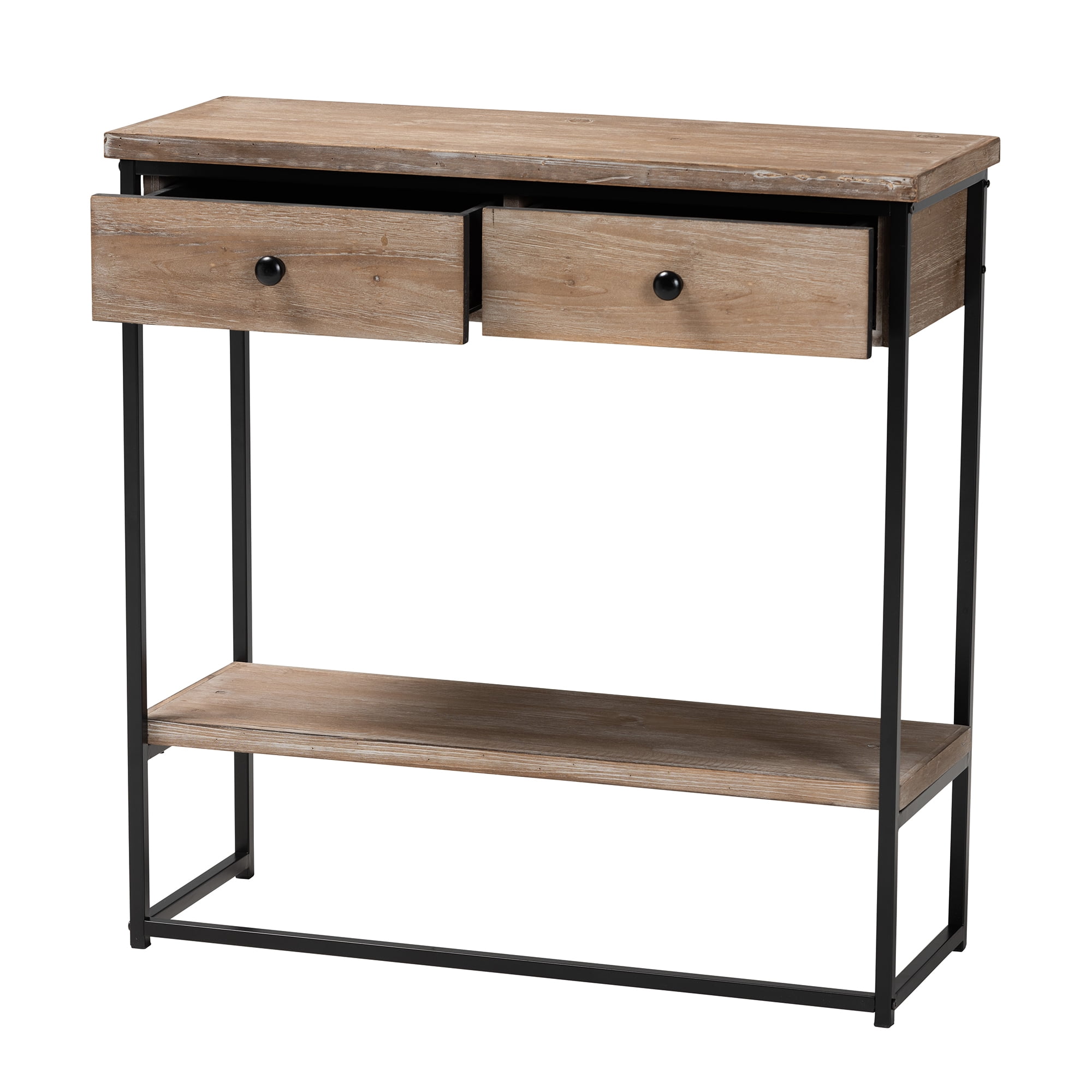 Baxton Studio Silas Modern Industrial Natural Brown Finished Wood and Black Metal 2-Drawer Console Table