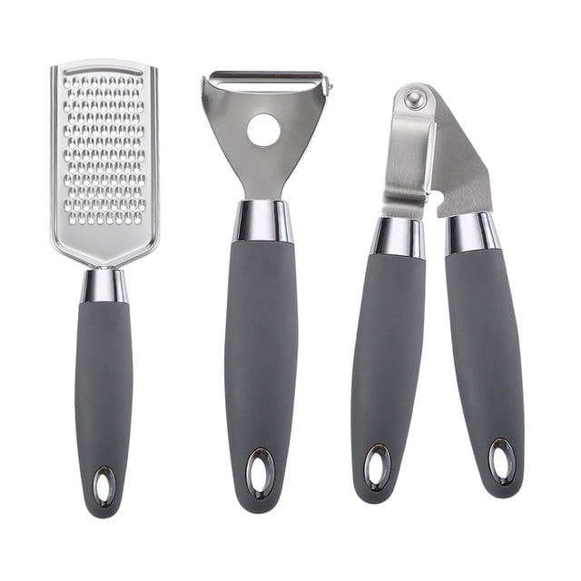 3 piezas de utensilios de cocina de acero inoxidable con mango de plástico y goma