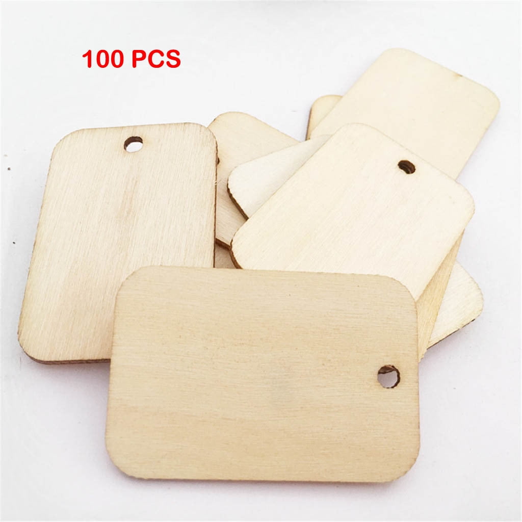 100pcs Unfinished Blank Tree Wooden Pieces Gift Tags Wedding Birthday Craft 
