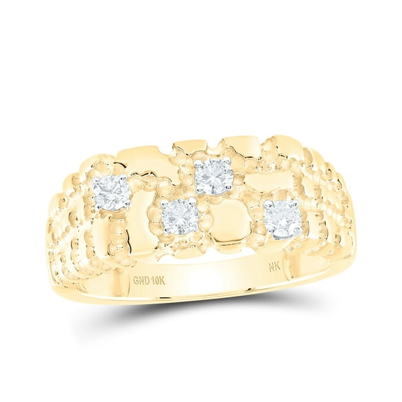 10kt Yellow Gold 1/3 Cttw Natural Diamond Nugget Mens Ring, Men Size: 8-12