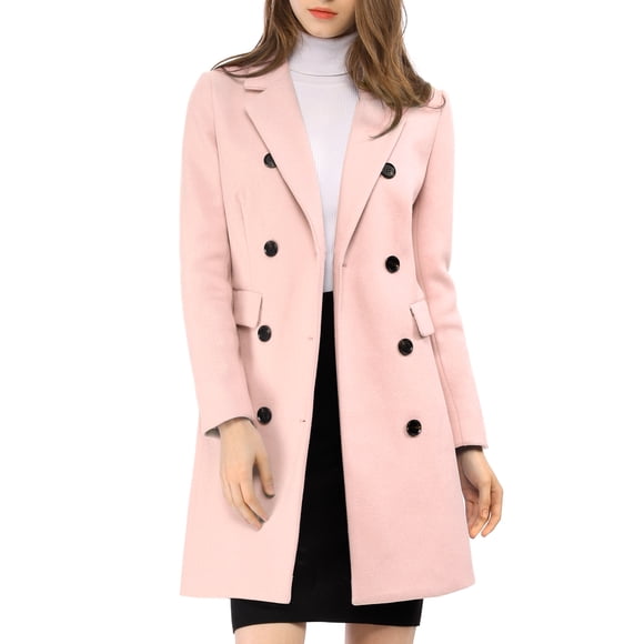 Abrigo de invierno para mujer INSPIRE CHIC, con solapa muesca, abrigo trench de doble botonadura, talla XS, color rosa