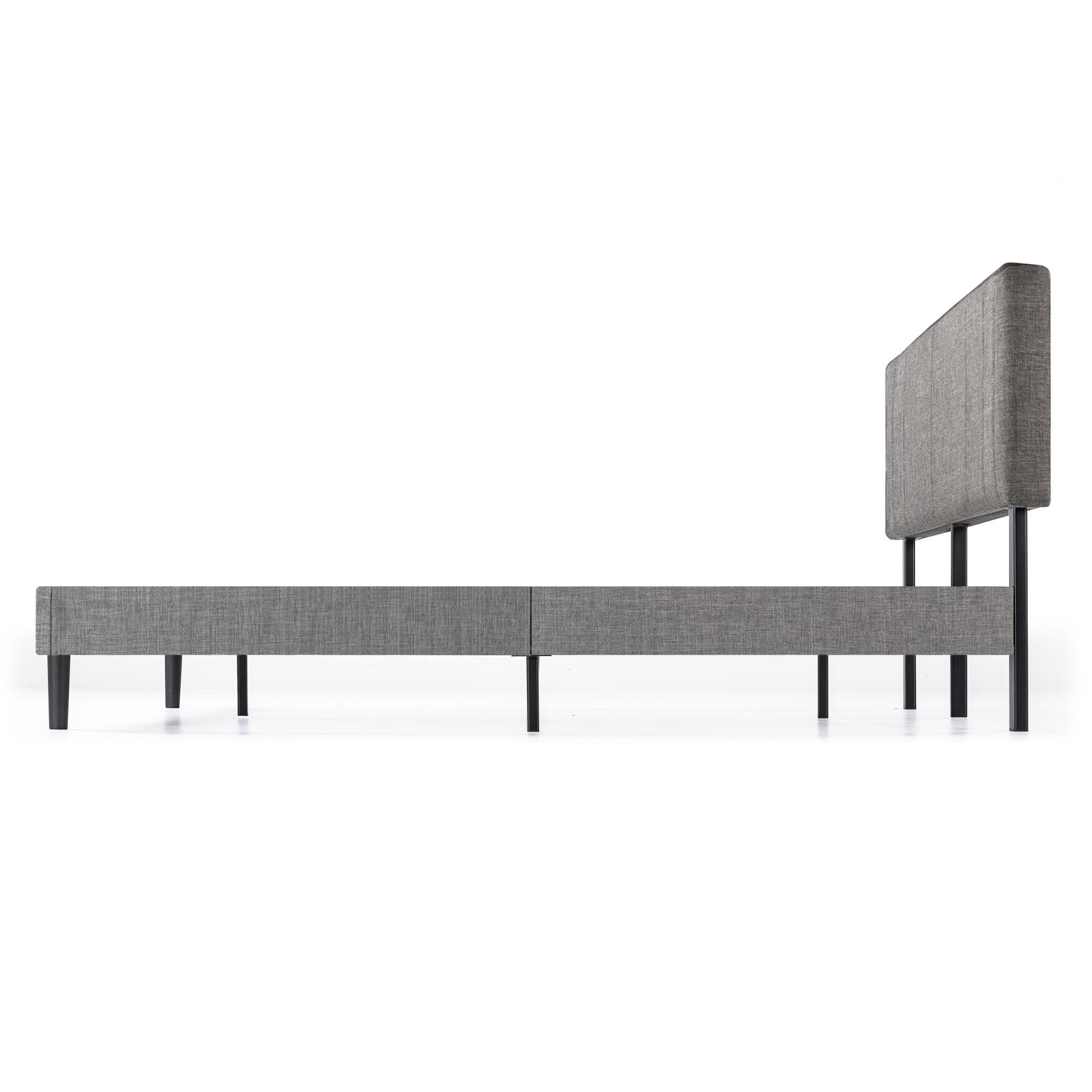 Mellow Soley Upholstered Platform Bed Frame with Headboard, Light Grey, Full