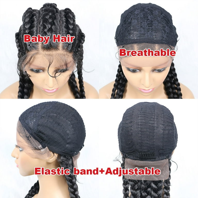 5 Braids Wig for Women Lace Front Wig Synthetic Braid Wigs With Baby Hair  Heat Resistant Fiber Makeup Daily Wear Wigs 24 Inches #1B