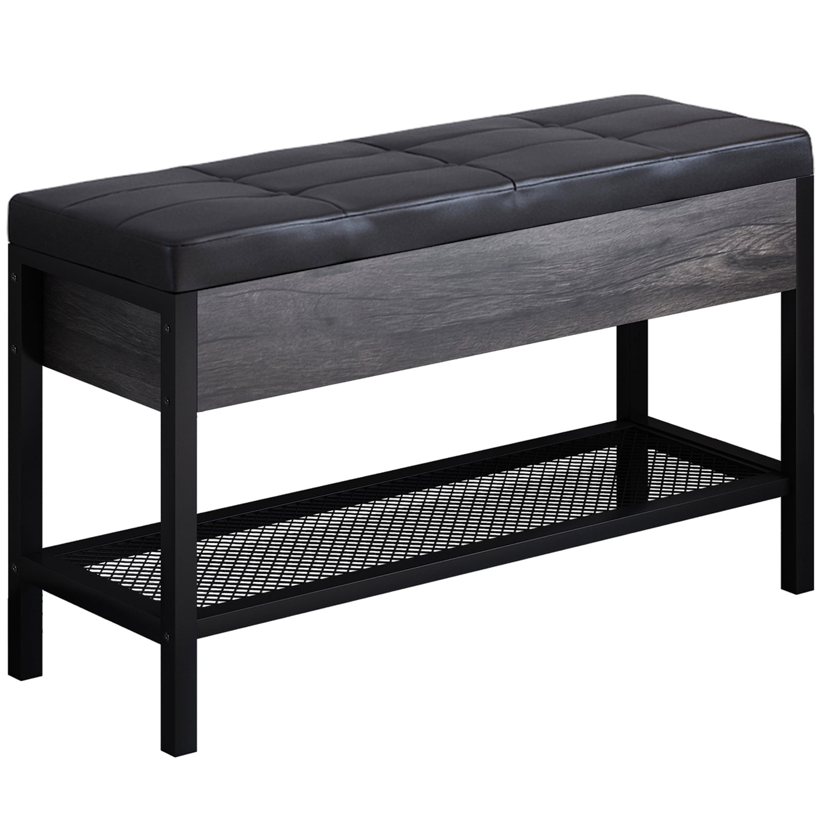 Kadyn Shoe Bench for Entryway, Modern Shoe Bench with Storage Box and Grid Shoe Shelf, Black Kadyn Shoe Bench for Entryway, Modern Shoe Bench with Storage Box and Grid Shoe Shelf, Black
