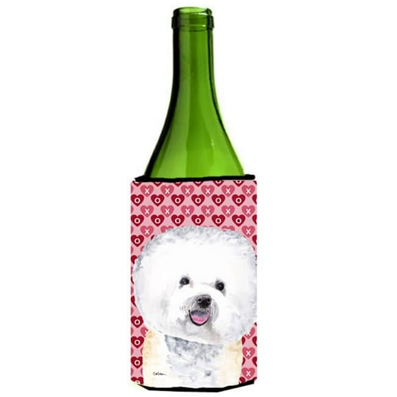Bichon Frise Hearts Love and Valentines Day Portrait Wine bottle sleeve Hugger 24 oz.