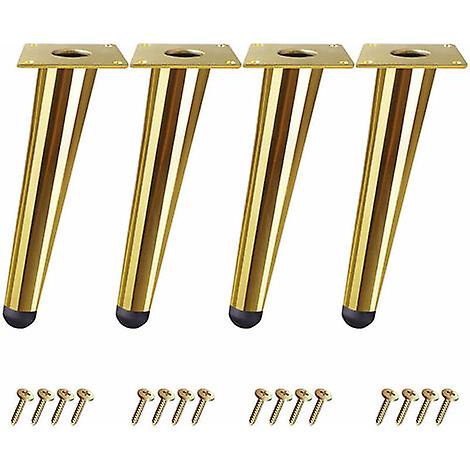Set of 4 20cm Oblique Cone Shaped Table Legs - Furniture Legs for Beds, Cabinets, Chairs - Gold, with Screws