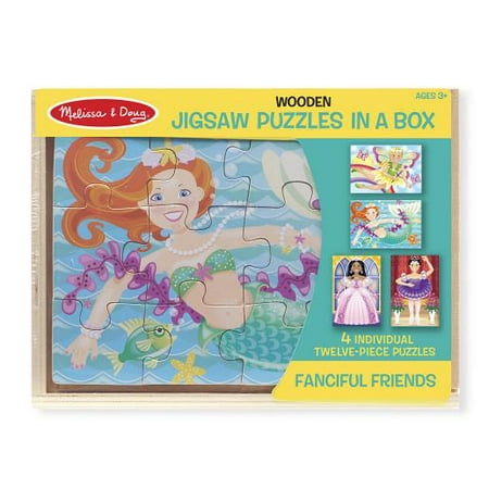 Melissa & Doug Fanciful Friends Wooden Jigsaw Puzzles in a Storage Box, 4
