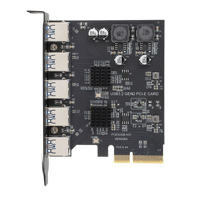Type A PCIe 4X Adapter Card, USB 3.2 Gen 2 PCIe Card 10Gbps 5 Ports High Speed Stable for LINUX