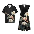 thumbnail image 4 of Garronmavis Lotus Flower Couple Matching Outfit Womens Short Sleeve Dress Flowy Hawaiian Elegant Party Dresses Size M and Mens Button Down Shirt Fashion Beach Shirts, 4 of 7