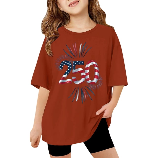 FYDUU T-Shirts Filles 4 Juillet T-Shirts Été T-Shirts Oversize T-Shirts Graphiques Jour de l'Indépendance T-Shirts Col Rond Manches Courtes T-Shirts Décontractés Hauts T-Shirts Élégants