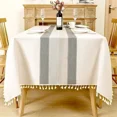 thumbnail image 3 of Mantel Rectangular resistente a las arrugas, impermeable, lavable, cubierta de mesa de granja con borlas, 3 of 5