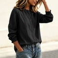thumbnail image 5 of ClodeEU Women's Linen Blend Crewneck Long Sleeve Button Down Shirt with Cinched Cuffs ,Casual Loose Fit Blouse Black,Women's Plus M, 5 of 6