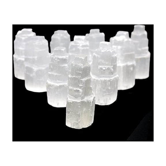 Soul Sticks 10 pack 2 inch Selenite Crystal Towers for Reiki, Healing, and Energy Charging | Made in Morocco | Selenite Iceberg Charging Towers Crystal Skyscraper