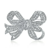 Bling Jewelry Womens Victorian Style Crystal Pave Filigree Ribbon Large Brooch Pin Rose Gold Plated