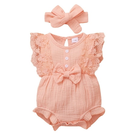 

Kucnuzki Infant Baby Girl Clothes 3 Months Summer Bodysuit 6 Months Sling Solid Color Lotus Leaf Layer Cozy Jumpsuit Bodysuit Pink