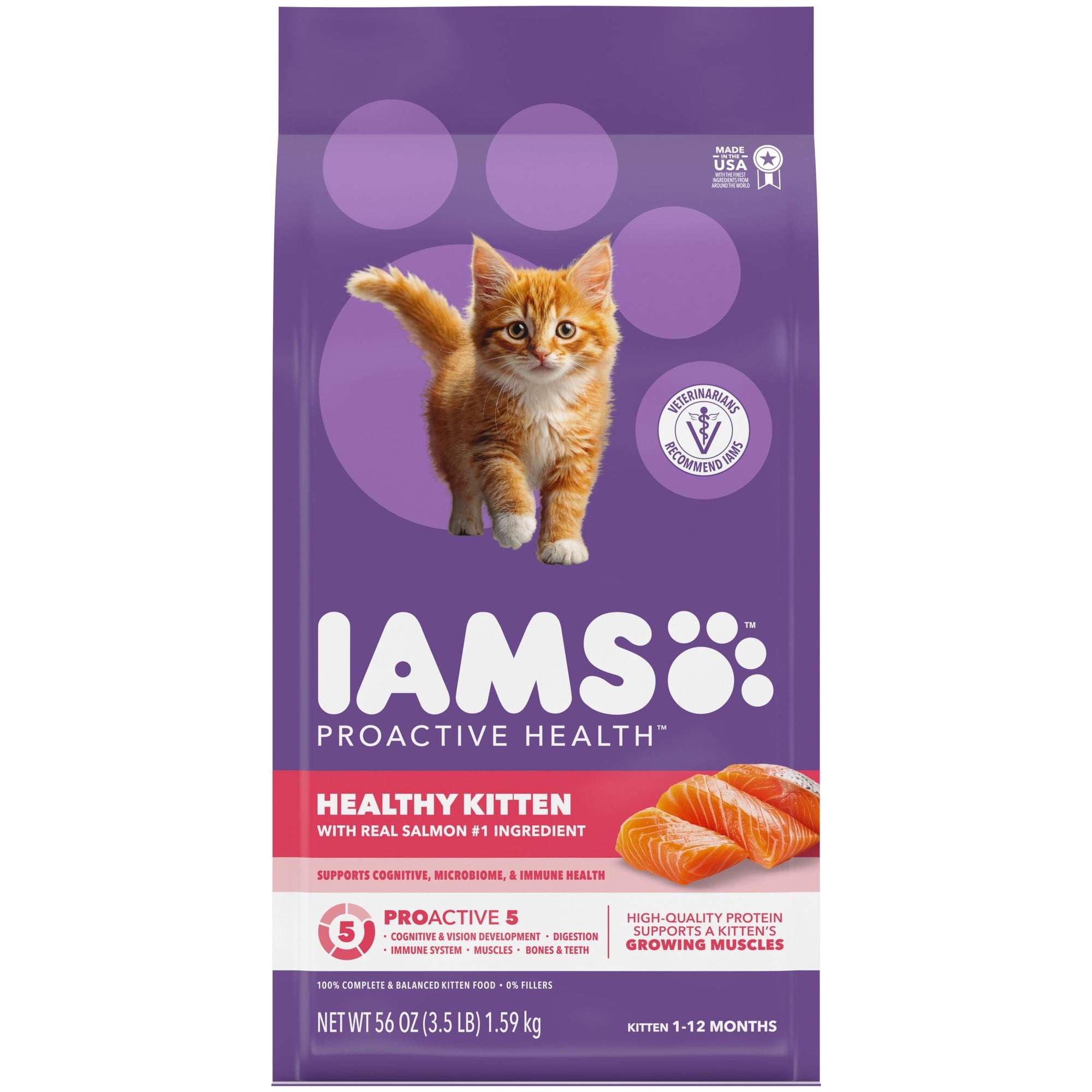 IAMS Proactive Health Kitten 1-12 Months Healthy Kitten with Salmon Kitten Food 3.5 lb