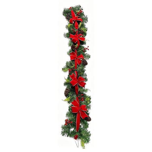 Cevemin Christmas Velvet Bow Pine Cones Cane - 59in Plastic Multicolor Simulation Christmas Decorations for Stair Railing, Mantel, Home Holiday Party Supplies