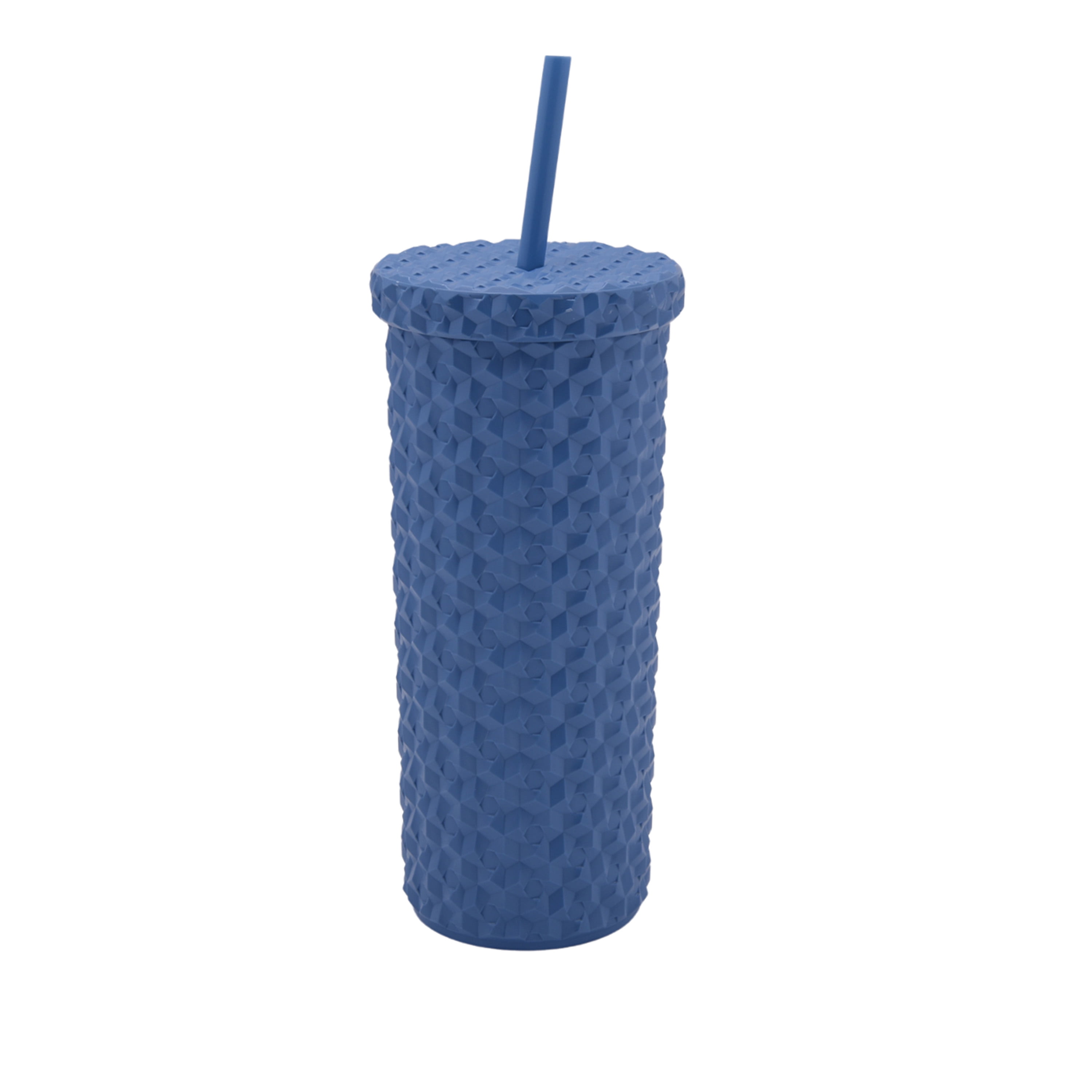 Mainstays 24-Ounce Eco-Friendly Plastic Textured Tumbler with Lid and Straw, Blue