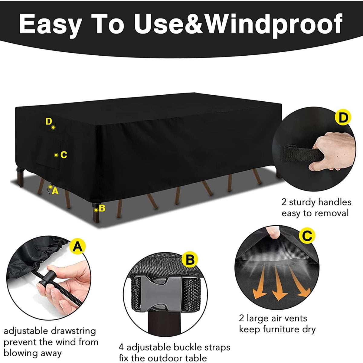 Premium Waterproof Outdoor Furniture Cover - Heavy Duty Patio Sectional Sofas Protector, Windproof & UV Resistant Patio Table Cover,98" L x 78" W x 32" H