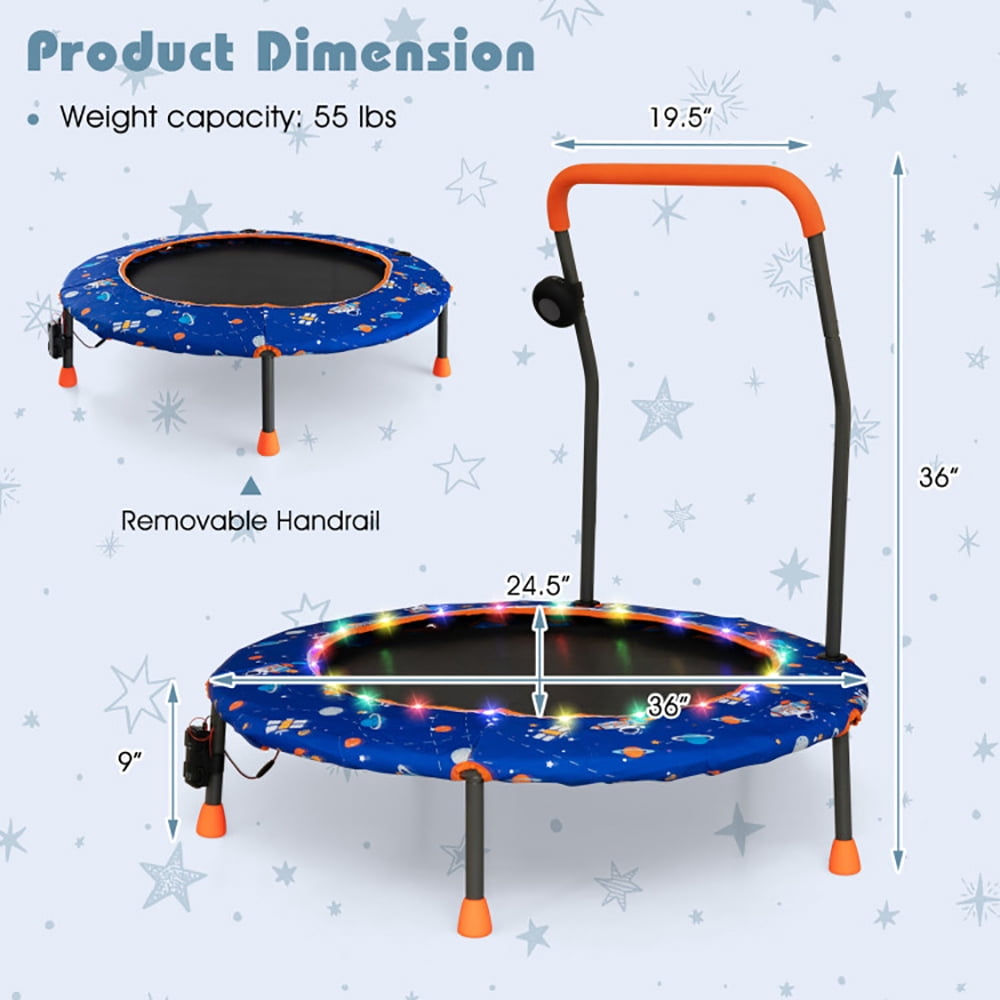 Aimee Lii 36 Inch Mini Trampoline with Colorful LED Lights and Bluetooth Speaker, Kids Trampoline Outdoor, Exercise Trampoline for Backyards-Blue