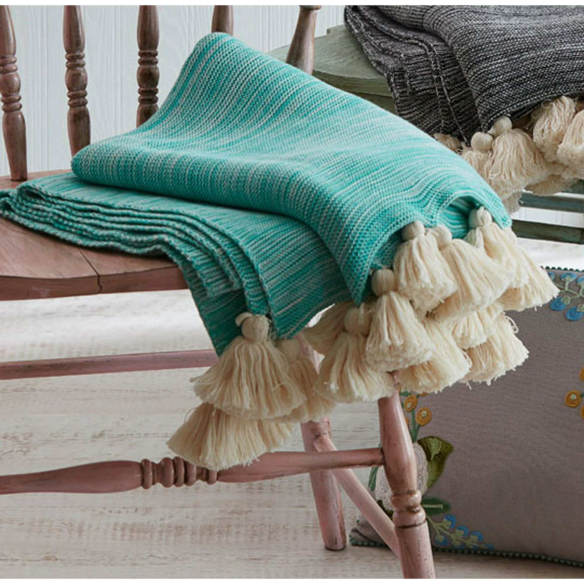 Contemporary Home Living Turquoise Blue and Off White Cotton