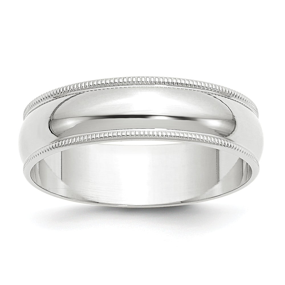 10K White Gold 6mm Slightly Domed Traditional Oval Wedding Band Ring for Men & Women with Milgrain