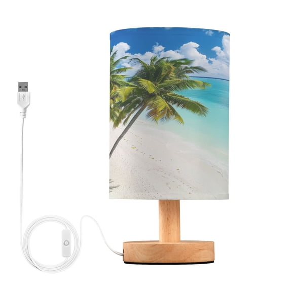 Sky Palm Tree Beach Bedside Table Lamp Desk Warm Lights with USB Charging Port Cylinder LED Lamps for Bedroom Living Room Office