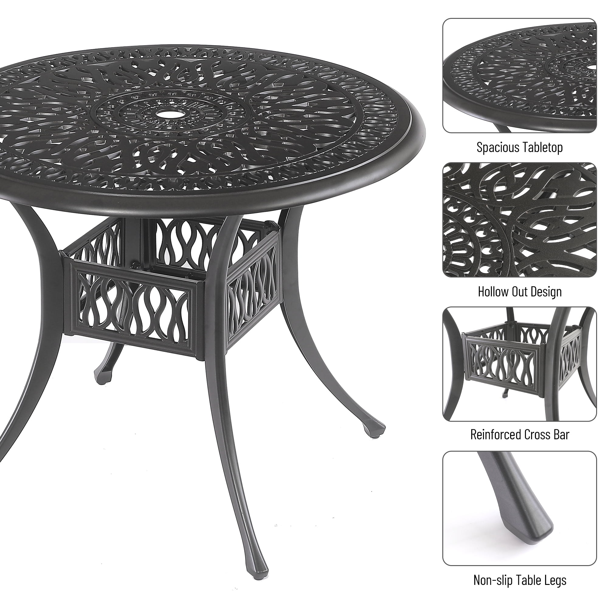 Kadyn 5PCS Outdoor Furniture Dining Table Set, All-Weather Cast Aluminum Patio Furniturev with 1 Round Table, 4 Chairs and Umbrella Hole, Outside Patio Table and Chairs for Patio Garden Deck, Black Kadyn 5PCS Outdoor Furniture Dining Table Set, All-Weather Cast Aluminum Patio Furniturev with 1 Round Table, 4 Chairs and Umbrella Hole, Outside Patio Table and Chairs for Patio Garden Deck, Black