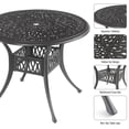 thumbnail image 3 of 5 Piece Outdoor Dining Table Set with 4 Chairs, All-Weather Cast Aluminum Lattice Weave Design Patio Round Table with Umbrella Hole, 3 of 7