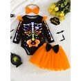 thumbnail image 3 of ENFLASH Newborn Baby Girl Halloween Outfit Colorful Skeleton Halloween Clothes Long Sleeve Romper+Tutu Skirt+Headband 3Pcs, 3 of 11