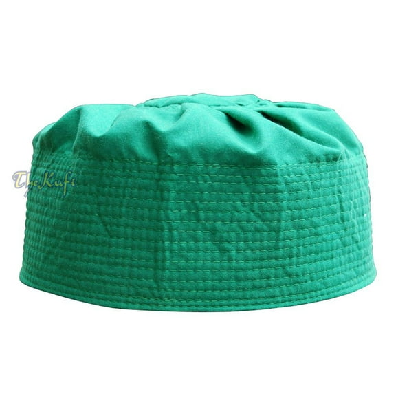 TheKufi® Green Kufi Cotton Pleated Top 9cm Tall Fabric Prayer Cap Beanie (XXXXL)