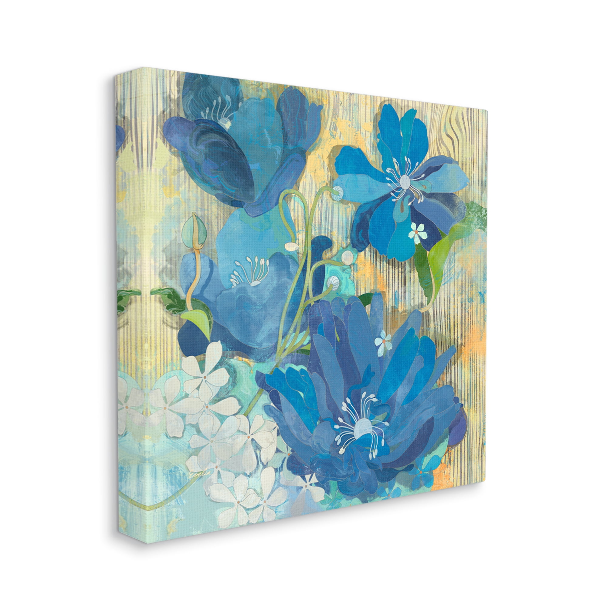 Stupell Modern Blue Geraniums Patterned Botanical & Floral Painting Gallery Wrapped Canvas Print Wall Art