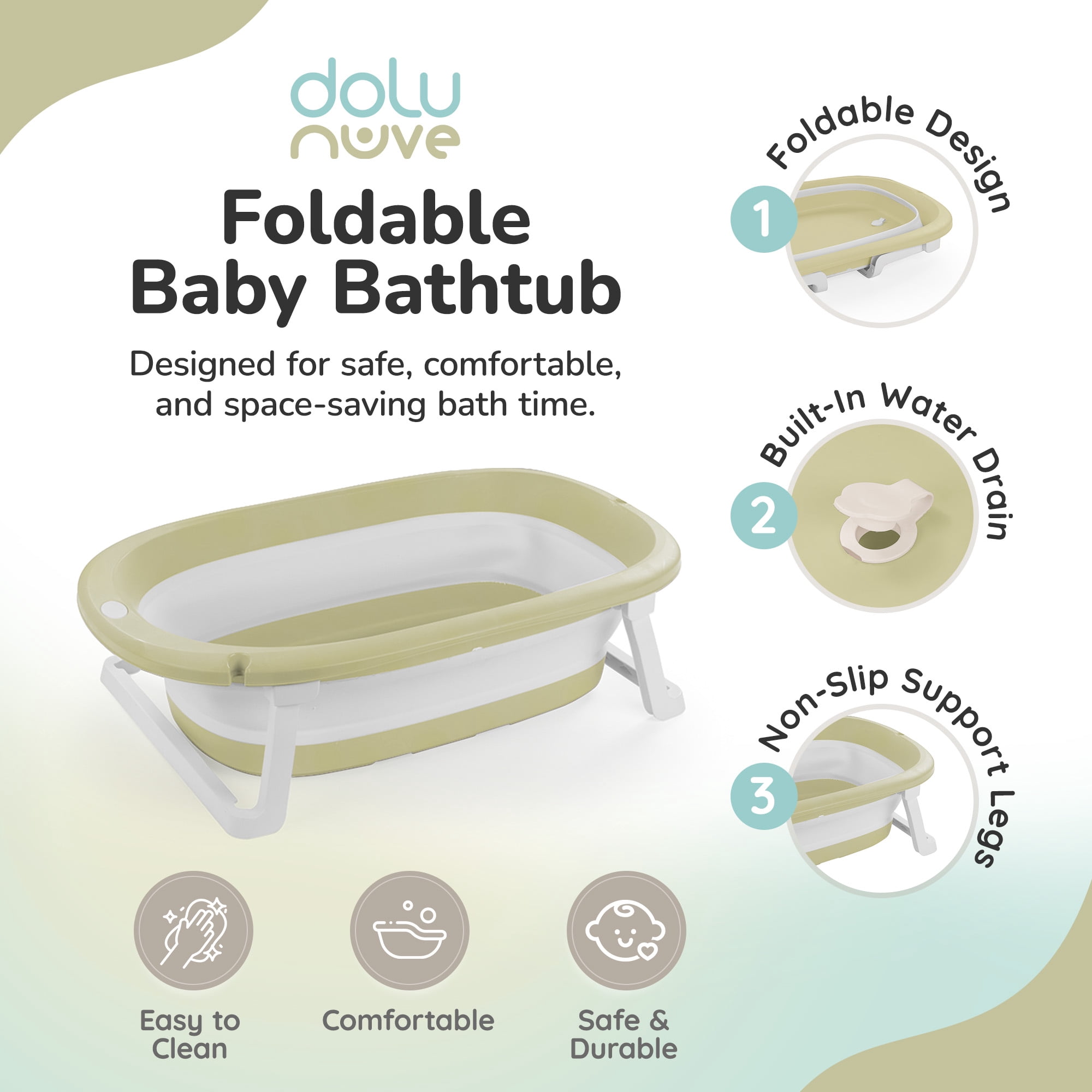 Dolu Nuve Foldable Baby Bathtub Collapsible Infant Bath Tub for Newborns, Eco Green