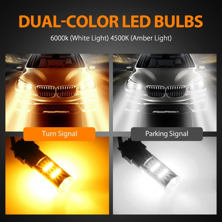 2 Pcs Vland 3157 Super Bright LED Turn Signal Light Bulbs White/Amber 12V 5W