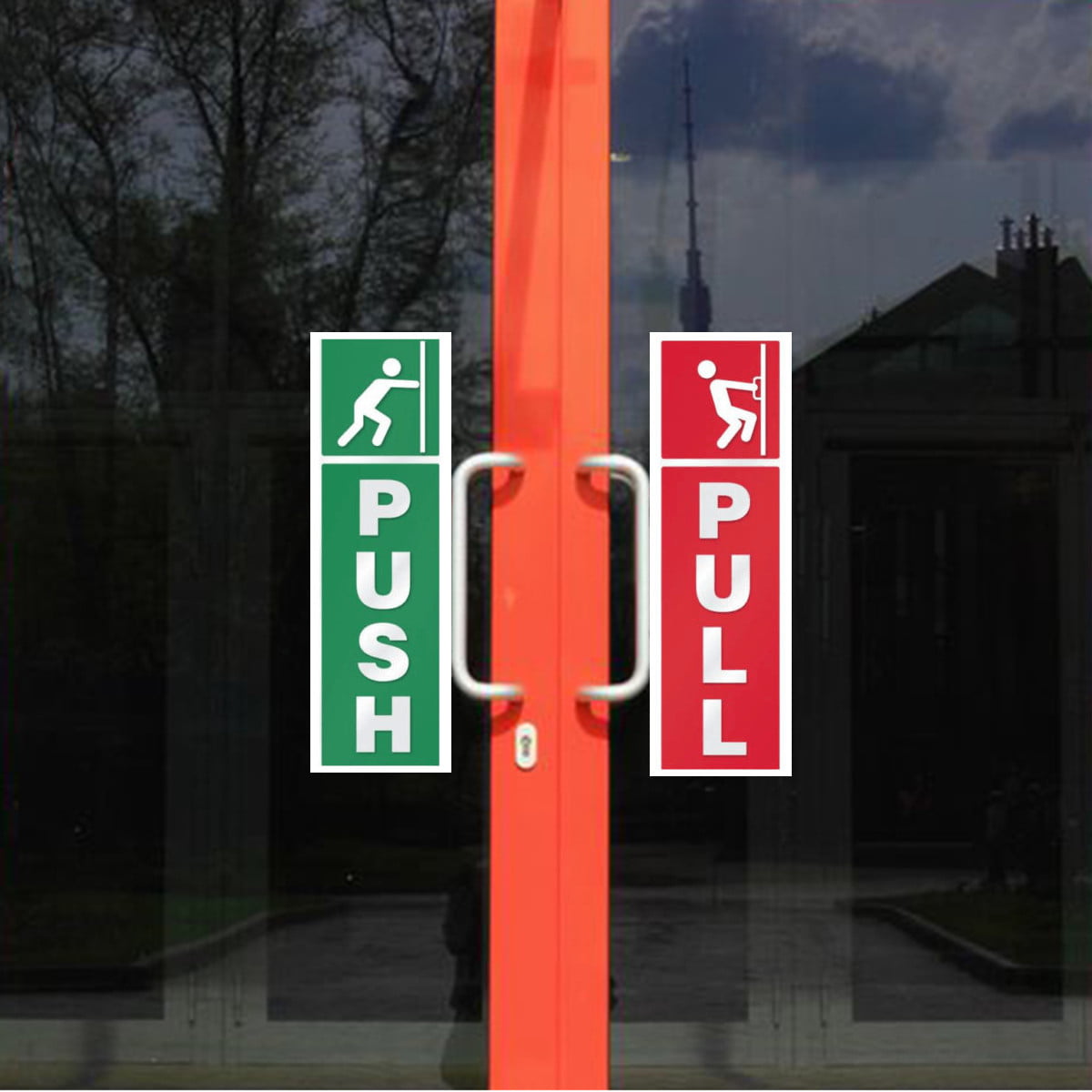 2x Green Push And Red Pull Door Window Vinyl Stickers Warning Signs