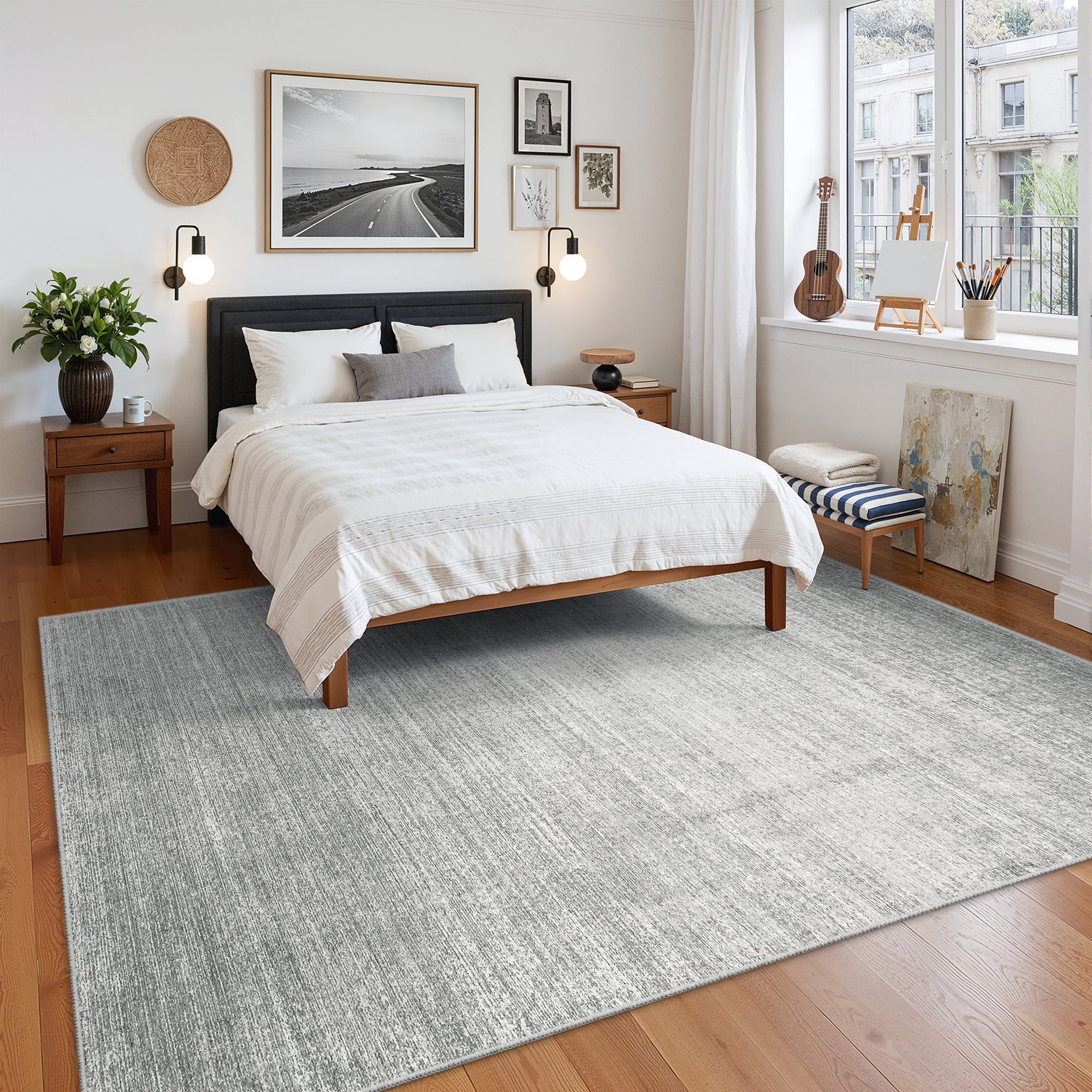 Roxstand Washable Rugs 6x9, Lightweight Striped Non Slip Area Rugs for Living Room, Stain Resistant Farmhouse Bedroom Rug(6'x9', Grey)