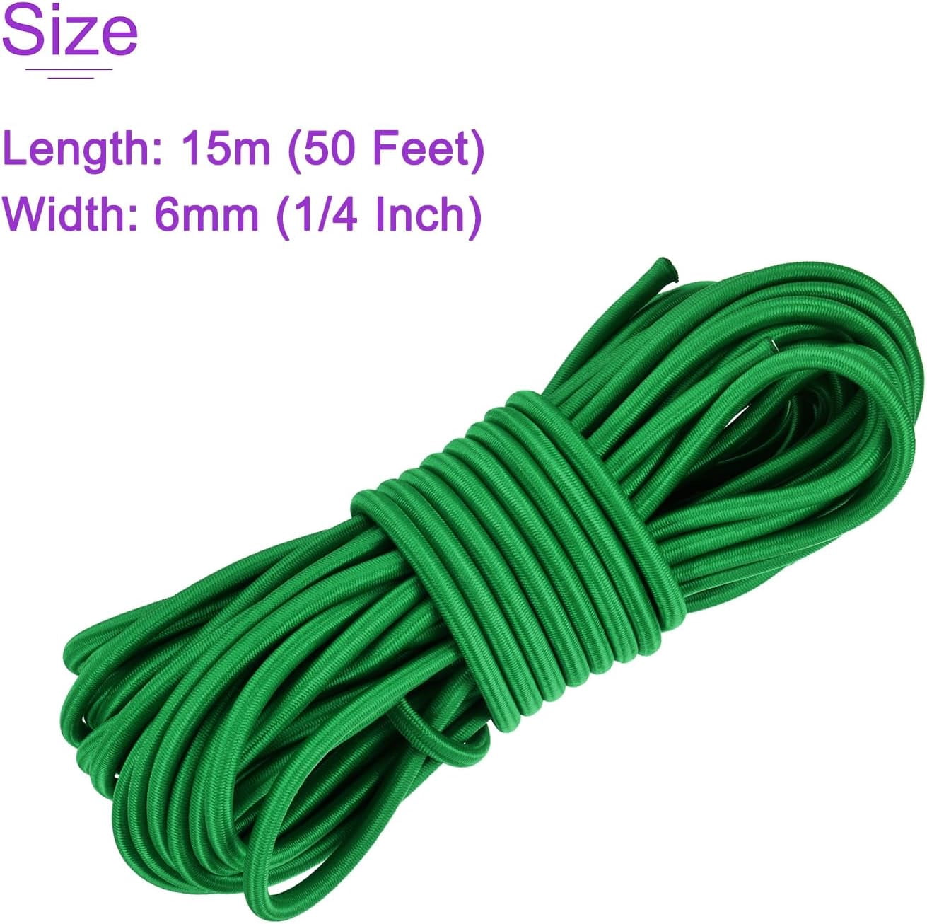 MKEUDQ-1/4 Inch Shock Cord, 50 Feet Green Bungee Cord Tent Pole Shock Cord Round Elastic Kayak Rope Stretch String Marine Grade Heavy Polyester for DIY Projects Tie Downs