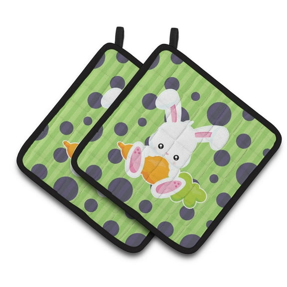 Caroline's Treasures Easter Polkadot Rabbit Pair of Pot Holders