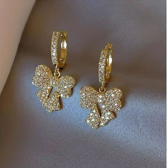2.20Ct Round Cut Lab-Created Diamond Bow Knot Drop Earrings 14k Yellow Gold Plated