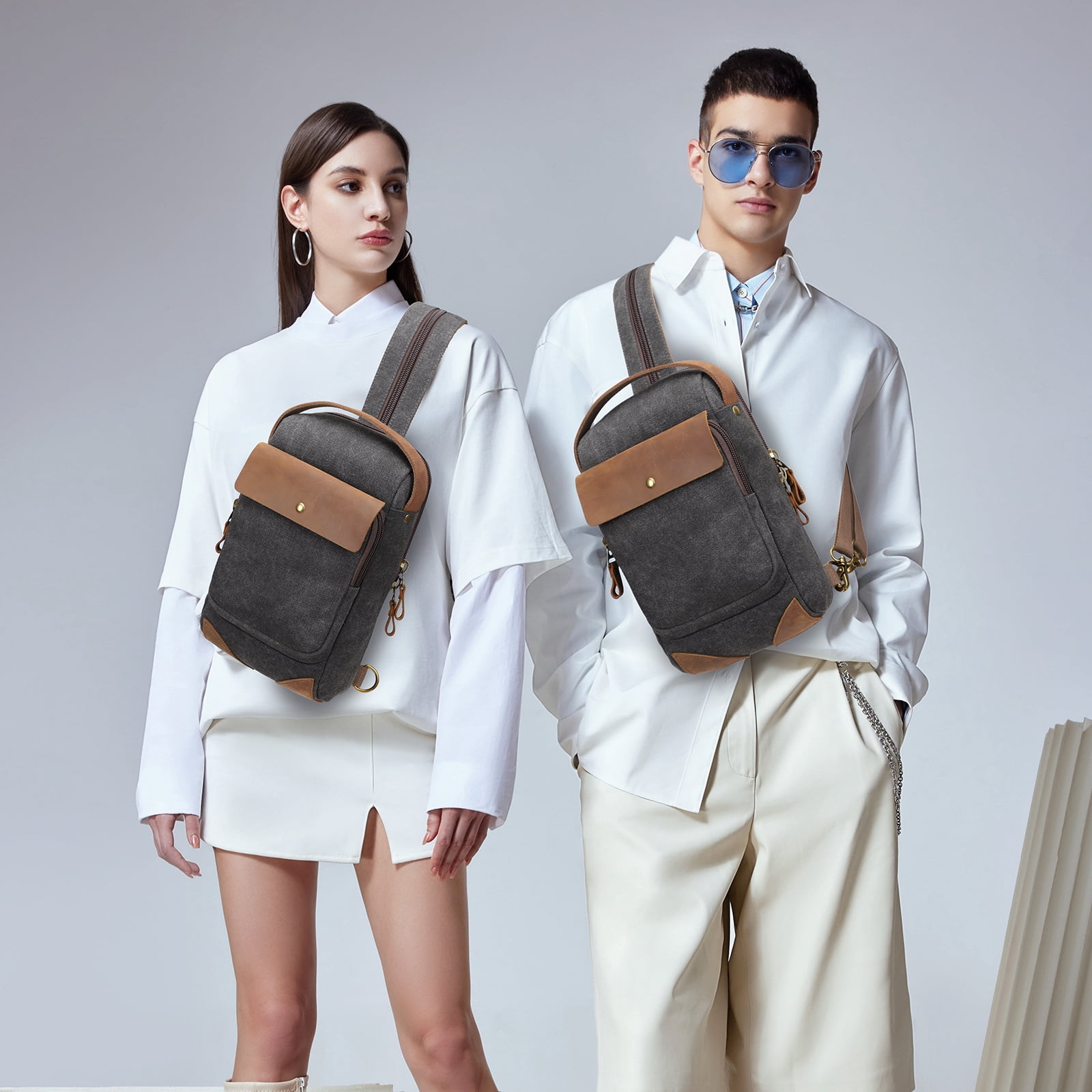 KL928 Canvas Sling Bag Crossbody Backpack Shoulder Casual Rucksack for Men Women
