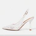 thumbnail image 5 of OOOUM Lace Mesh Kitten Heels For Women Comfortable Lightweight Flexible Slingback Pumps Non Slip Adjustable Pointed Toe Heels White US:5.5, 5 of 6