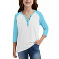 thumbnail image 6 of DxhmoneyHX 3/4 Sleeve T Shirts for Girls Dressy Casual V&nbsp;Neck Raglan Henley Shirt Spring Fall Fashion Tunic Tops Casual Lightweight Basic Tees Size 13 Years, 6 of 6