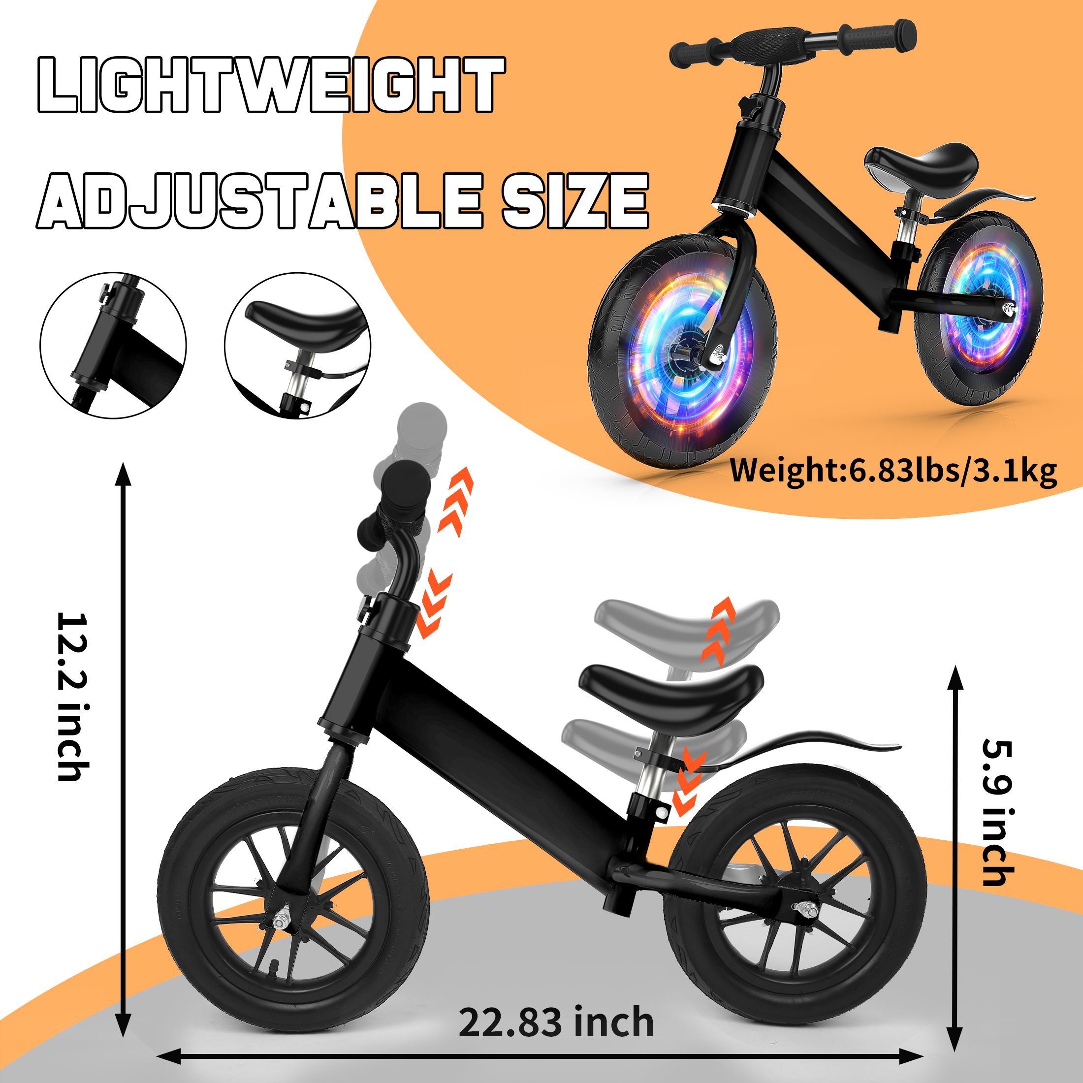 FAGINEY 12" Kids Balance Bike with Light-Up Wheels photo 3