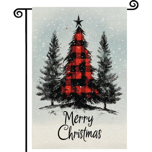 Double Sided Burlap Christmas Trees Flag 12x18 Inch Merry Winter Welcome Holiday Yard Decor CBD034
