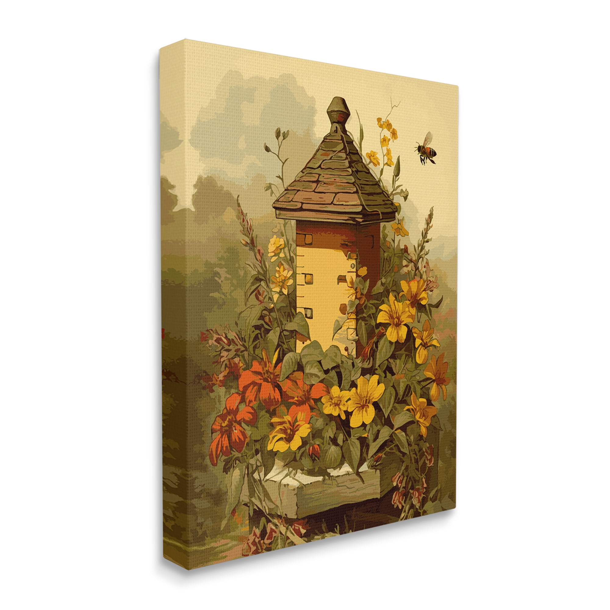 Stupell Industries Bees & Floral Architecture Botanical & Floral Painting Gallery Wrapped Canvas Art Print Wall Art, 16 x 20