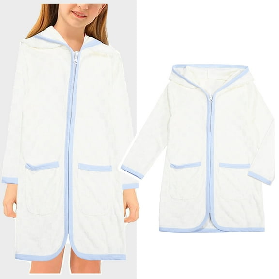 Little Girl Swim Cover Up Toddler Summer Beach Cover Up Dress Absorbent Zip Up Hooded Girls Terry Cloth Robe