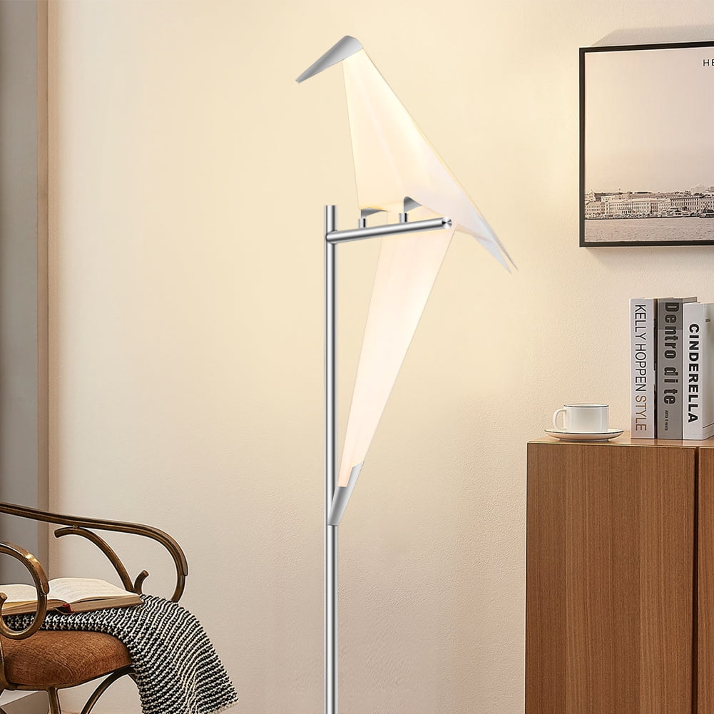 GMizon 63-inch modern high-end paper crane floor lamp, built-in LED living room floor lamp, bedroom study silver lighting fixture
