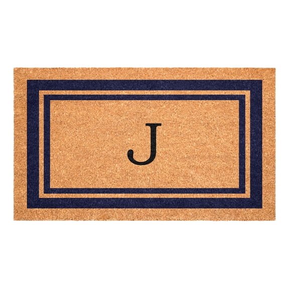 Dark Blue Border Monogram Doormat (Letter J)