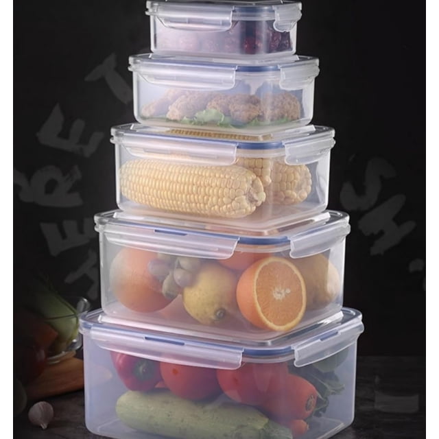 10 Pcs (5 Containers & 5 Lids) Multifunctional Large Refrigerator Fresh Food Storage Containers Set - Leakproof, BPA-Free Plastic Sealed Plastic Fresh Keeping Box with Lids